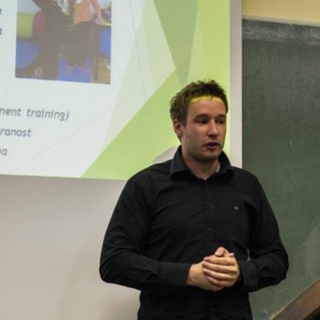 Igor giving a professional presentation about dog training